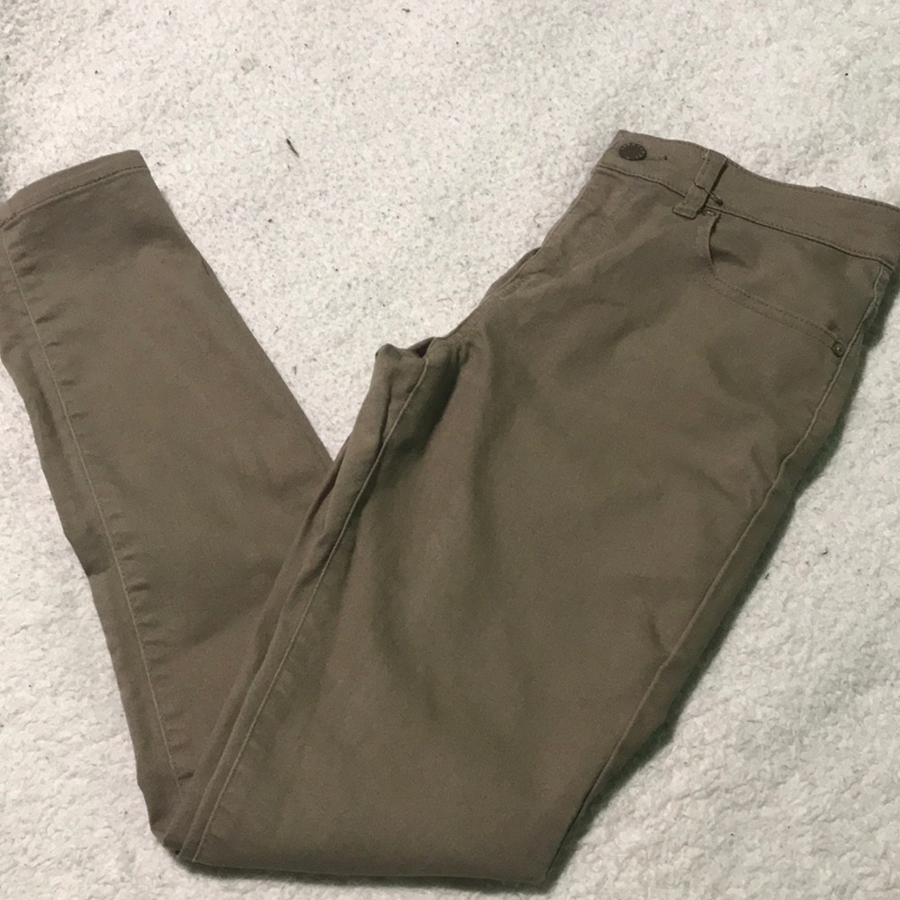 Dark Tan Skinny Pants Mid Rise